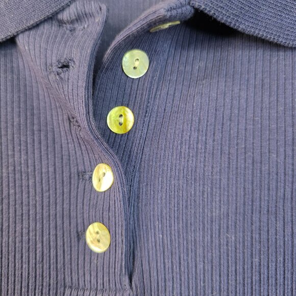 Woolrich Womens Small Ribbed Navy Button Down Polo USA Retro 1990s Deadstock - Picture 2 of 7